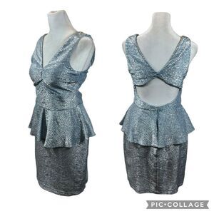 Hailey‎ Logan by Adrienna Papell Blue Ice Peplum Sleeveless Dress Size Medium